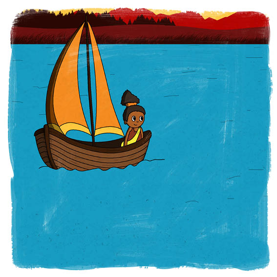 Nkanyezi sails alone in a boat.