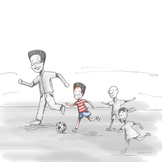 Papa, Sima and his friends play soccer.