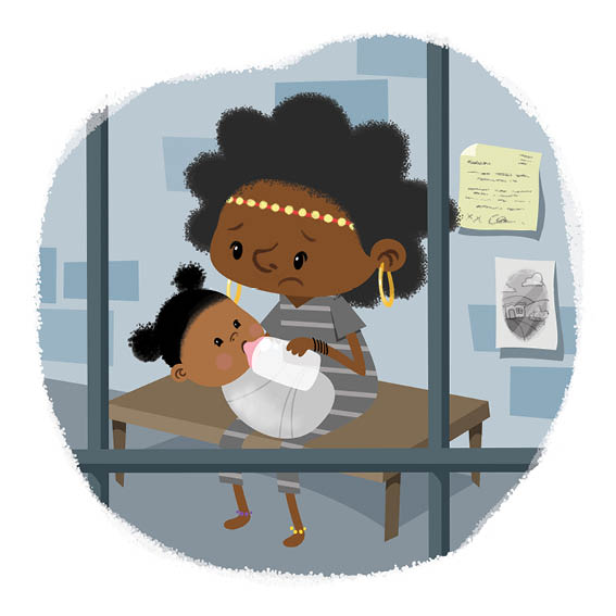 Miriam's mother feeds baby Miriam in a jail cell.
