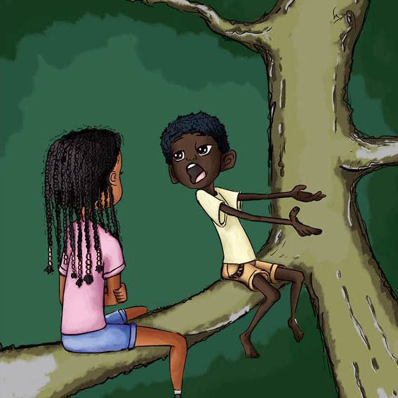 Nita and Navi sit on a branch.