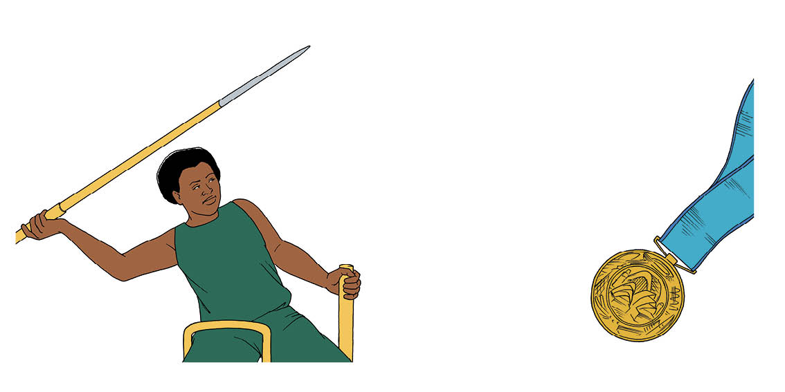 Zanele throws the javelin from her wheelchair.